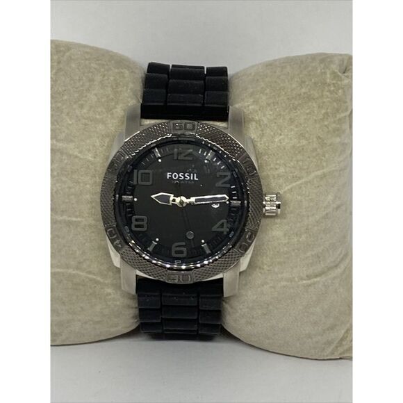 Fossil PR5409 Men's Black Silicone Analog Black Dial Quartz Genuine Watch JK2 - Picture 1 of 12